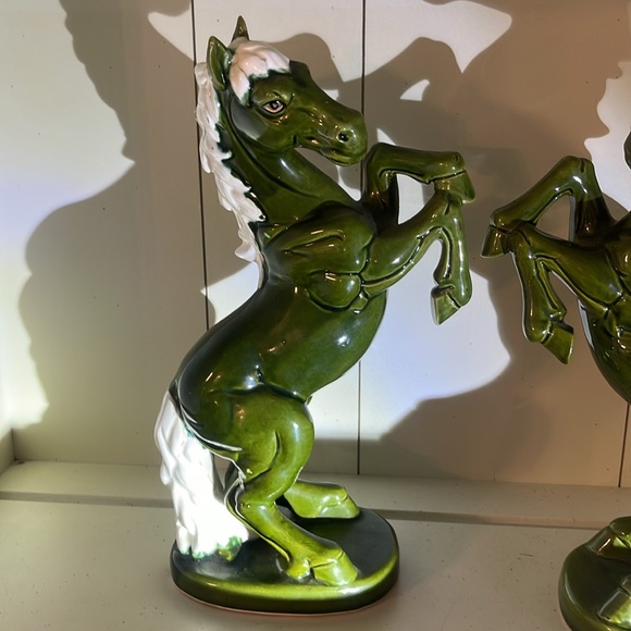Mid-Century Drip Glazed Dark Green Pair Horses
White Mane and tail - Picture 2 of 9